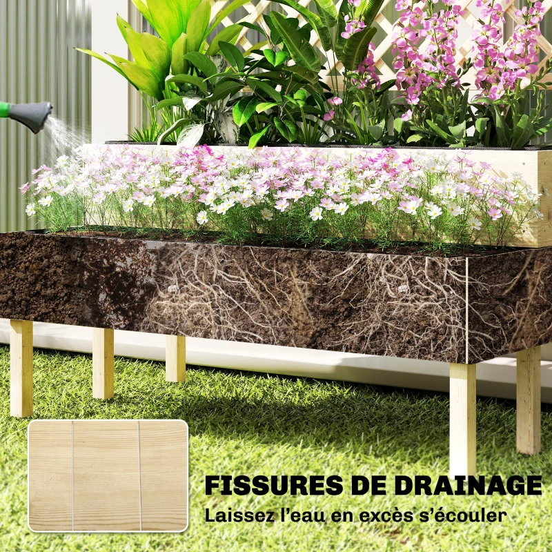 Outsunny Jardinière à 2 Niveaux avec Treillis, bac à fleurs, avec tissu non tissé, 108 x 62 x 120 cm, effet bois naturelle