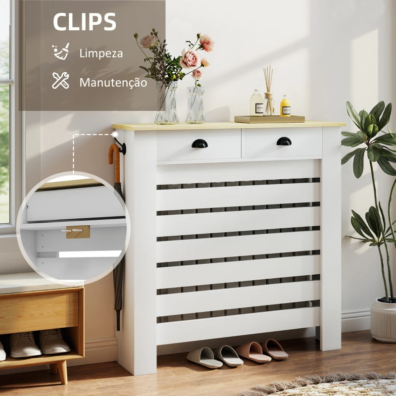 HOMCOM Cobertura para Radiador com Gavetas Cobertura para Radiador de MDF para Sala de Estar Dormitório Corredor 111x19x95,5 cm Branco