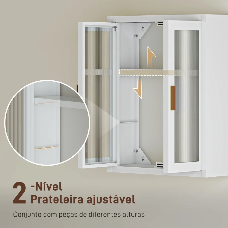 HOMCOM Armário de Casa de Banho de Parede com Portas de Acrílico Prateleira Ajustável Fecho Magnético 40x14x50 cm Branco