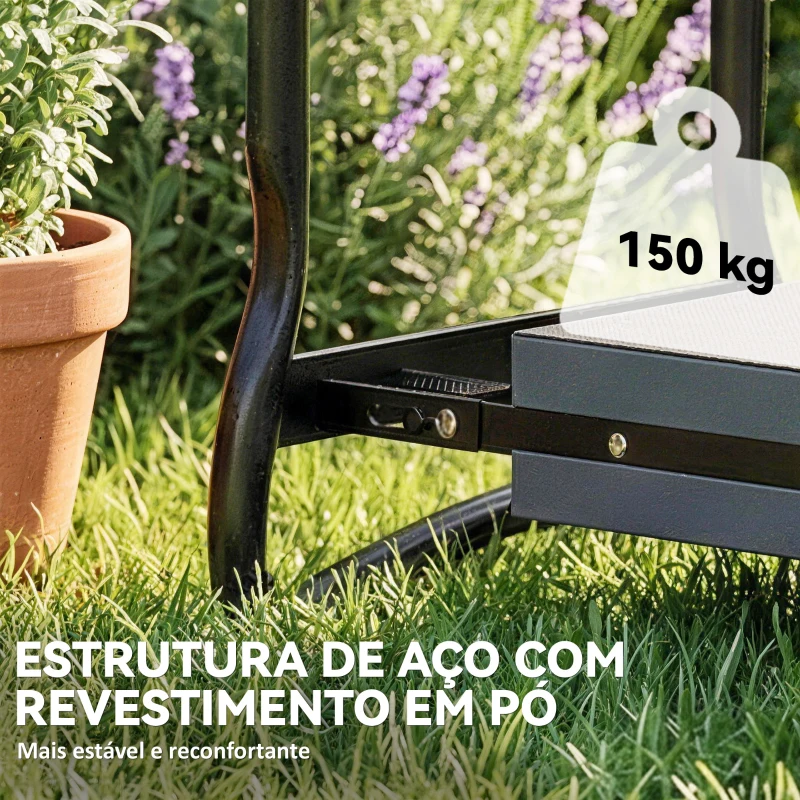 Outsunny Banco de Jardim Dobrável com Almofada de EVA e Bolsa para Ferramentas na Cintura, Carga 150 kg