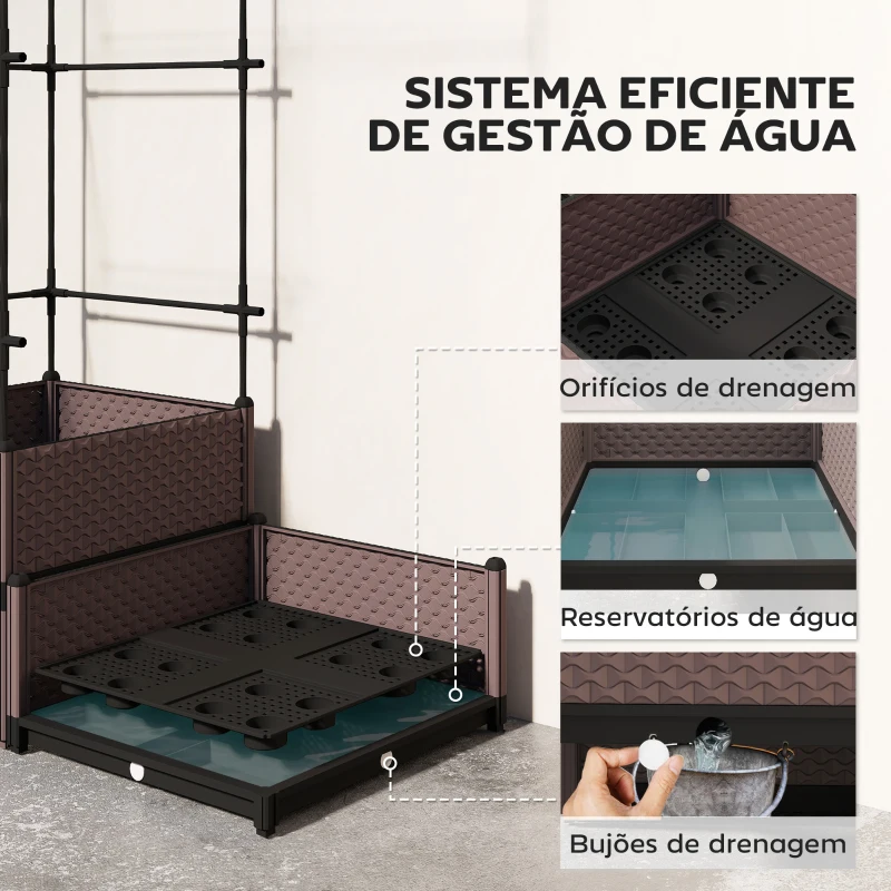 Outsunny Floreira com Grade Metálica para Plantas Trepadeiras 2 Caixas de PP com Orifícios de Drenagem 100x50x174 cm Preto