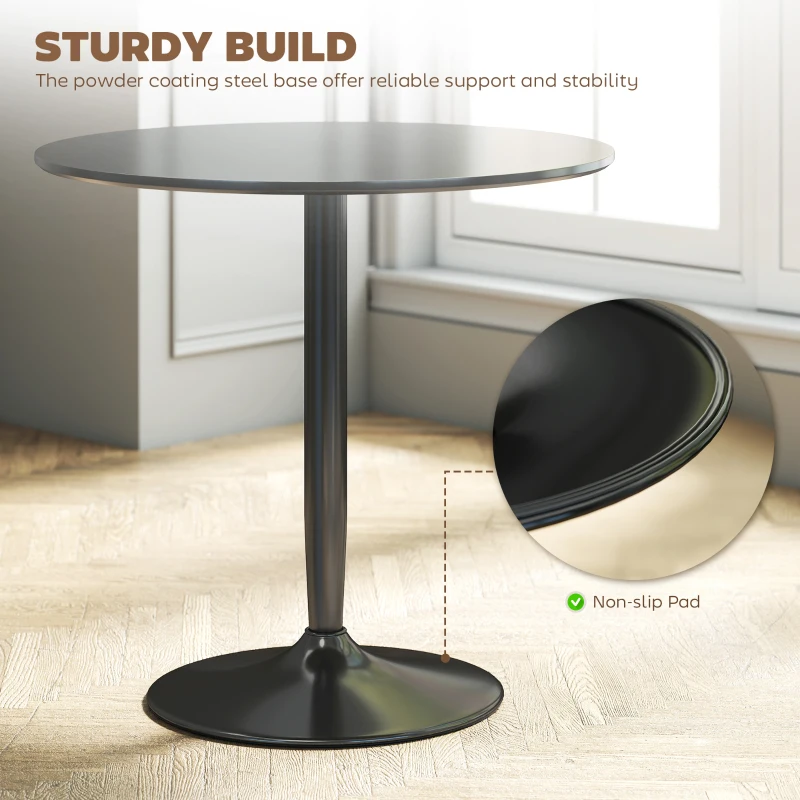 HOMCOM Stół Jadalniany dla 2 Osób, Okrągły Blat Ø80 cm, MDF i Stal, Antypoślizgowy, Czarny, 75H cm