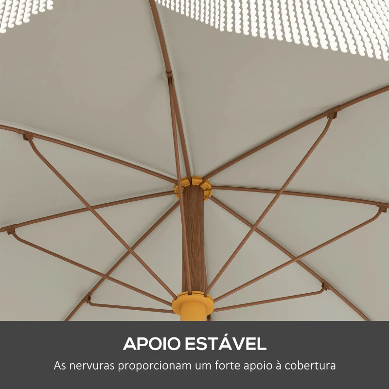 Outsunny Chapéu de Sol de Praia Ø190x210 cm com 8 Varas Abertura Manual Anti-UV Impermeável e Bolsa de Transporte para Jardim Creme