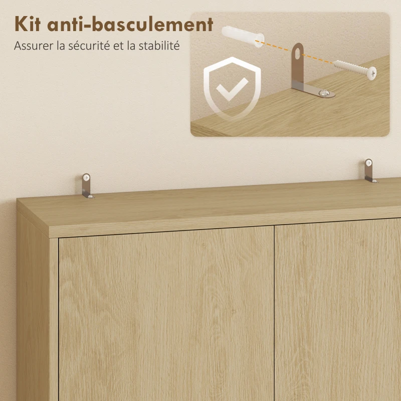 HOMCOM Meuble micro-ondes, buffet, 2 tiroirs, 2 portes, plan de travail, étagère réglable, panneau perforé, 4 crochets, naturel