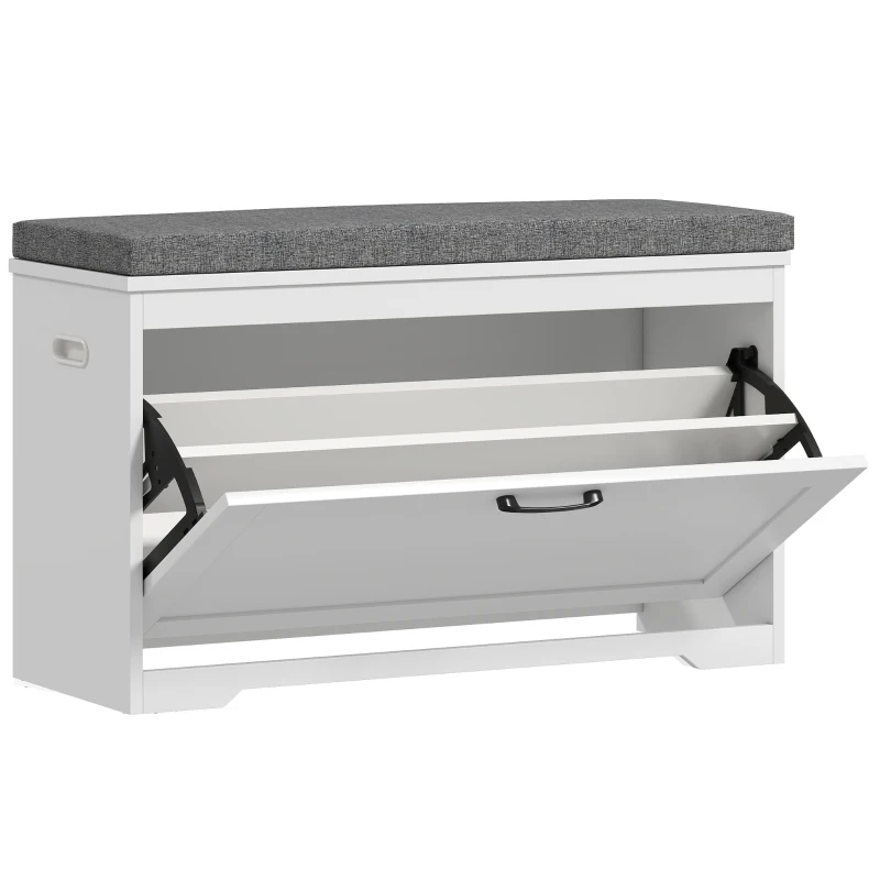 HOMCOM Banco Sapateira Moderno com Assento Acolchoado Prateleira Ajustável para 8 Pares de Sapatos 80x30x50 cm Branco