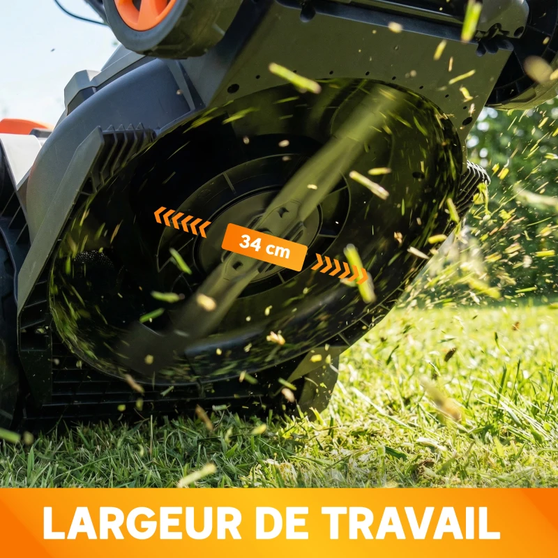 Outsunny Tondeuse à Gazon sans Fil 18V x2 Moteur Brushless 700W 2x4.0Ah Batteries pour 400m² Largeur 34cm Silencieux Gris Clair
