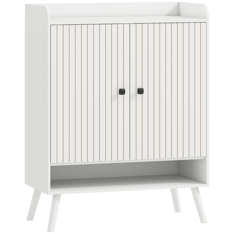 HOMCOM Sapateira de 2 Portas em Ripas Sapateira para Entrada com Prateleiras Ajustáveis Compartimento Aberto para 15 Pares de Sapatos 75x35x97 cm Branco