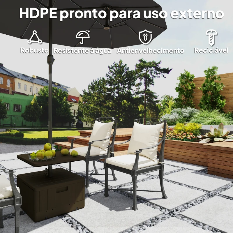 Outsunny Base para Chapéu de Sol Exterior 3 em 1 Mesa Auxiliar Ajustável Vaso Recarregável com Areia 80 kg Preto