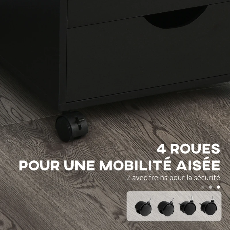 HOMCOM Caisson bureau mobile, meuble rangement bureau sur roulettes, 5 tiroirs, 40 x 40 x 67 cm, noir