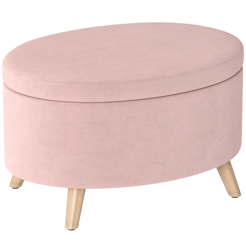HOMCOM Puff Estofado em Veludo Acolchoado Banco de Armazenamento com Tampa Removível e Pés de Madeira 71x51,5x42 cm Rosa