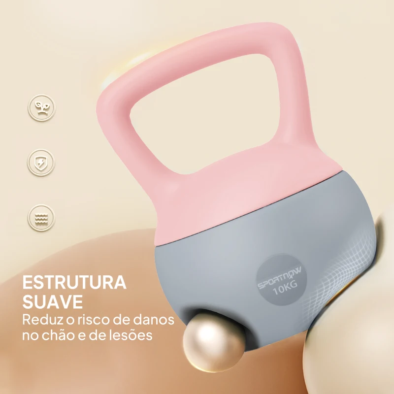 SPORTNOW Kettlebell de 10 kg Pesa Russa Preenchida de Areia Metálica e Alça Antiderrapante para Treino em Casa Ginásio 21x21x30 cm Rosa