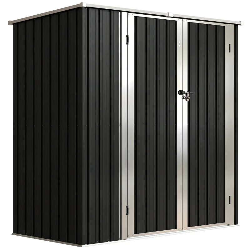 Outsunny Abrigo de Jardim Exterior Metálico 1,37 m² 163x89x163 cm com Telhado Inclinado, Portas com Fecho e Luvas Cinzento