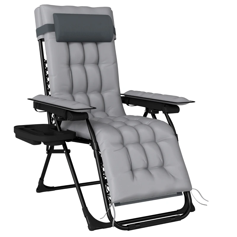 Outsunny Zero Gravity Chair, Folding Sun Lounger Reclining Garden Chair with Arm Pads, Cushion, Cup Holder, Headrest, Light Grey