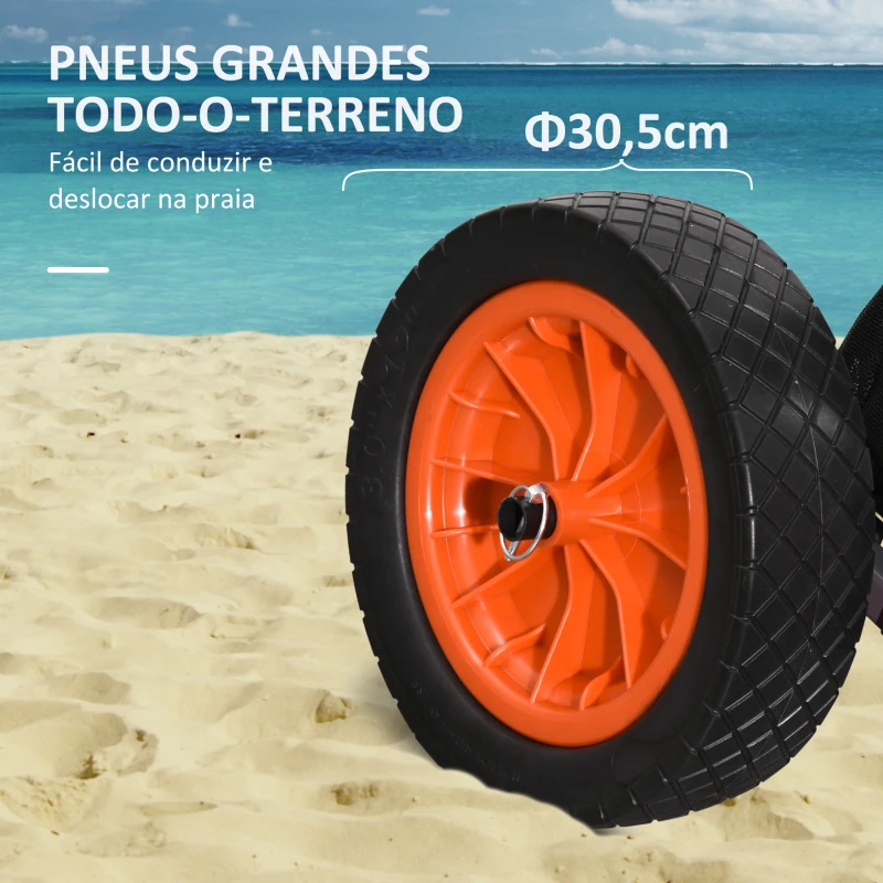 SPORTNOW Carrinho de Praia Dobrável Carrinho de Transporte com Grandes Rodas de 30 cm Todo-o-Terreno com Bolso e Punho Telescópico