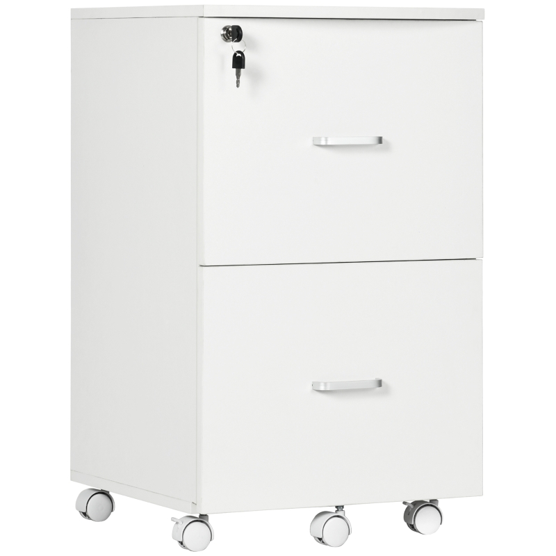Vinsetto Caisson de bureau rangement sur roulettes dossier meuble armoire de bureau 2 tiroirs verrouillables en MDF panneaux de particules dim. 43L x 45l x 72H cm blanc
