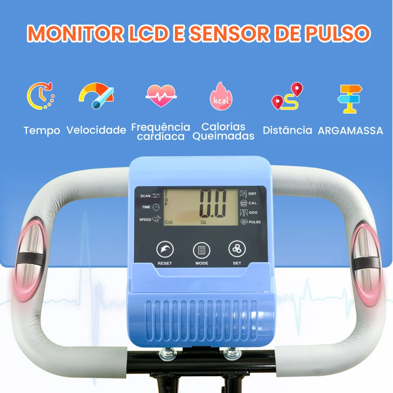 HOMCOM Bicicleta Estática Dobrável com Encosto 8 Níveis de Resistência Ecrã LCD Pulsómetro e Assento Ajustável 105x48x118 cm Azul