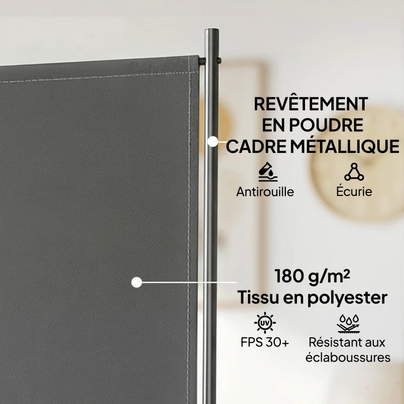 Outsunny Paravent de Jardin Brise-Vue Extérieur 3 Volets Occultant Pieds en Métal Stable 260x180cm Gris Foncé