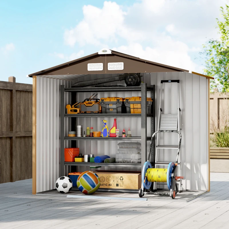 Outsunny Abrigo de Jardim Exterior 2,42 m² 213x130x185 cm com Porta de Correr, Ventilação e Luvas, Amarelo