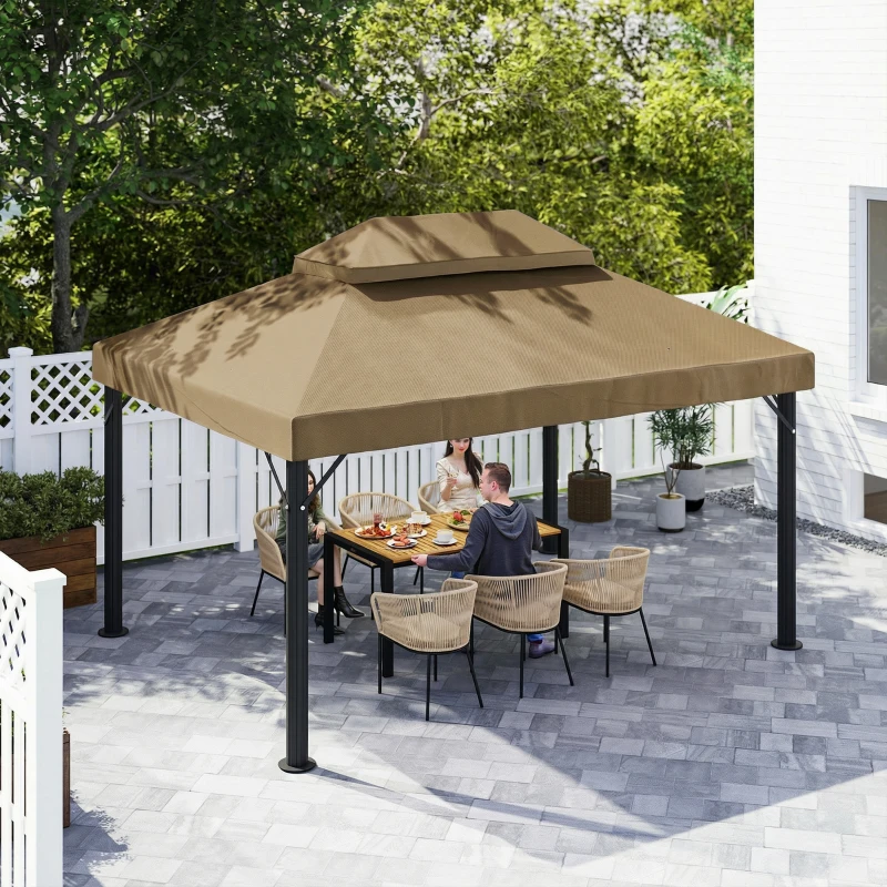 Outsunny Toile de rechange pour pavillon toile de tonnelle 4 x 3 m, double toit avec trous de drainage, polyester 370 g/m², beige