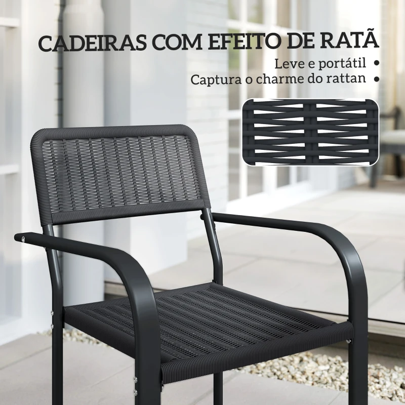 Outsunny Conjunto de 4 Cadeiras de Jardim Exterior Empilháveis com Apoios de Braços Encosto e Estrutura de Aço 55x60x83 cm Preto