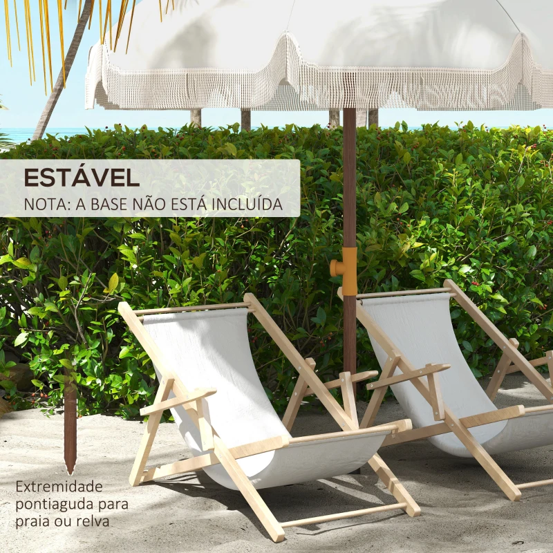 Outsunny Chapéu de Sol de Praia Ø190x210 cm com 8 Varas Abertura Manual Anti-UV Impermeável e Bolsa de Transporte para Jardim Creme