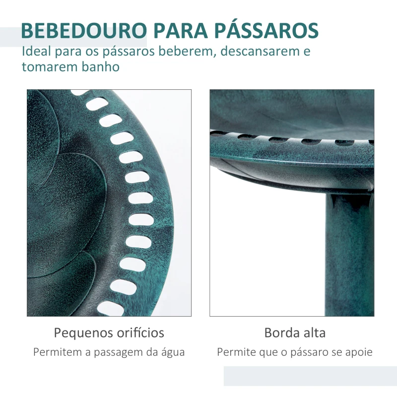 Outsunny Banho para Pássaros de Jardim Exterior com Design de Flor e Acabamento Envelhecido Leve e Resistente Verde