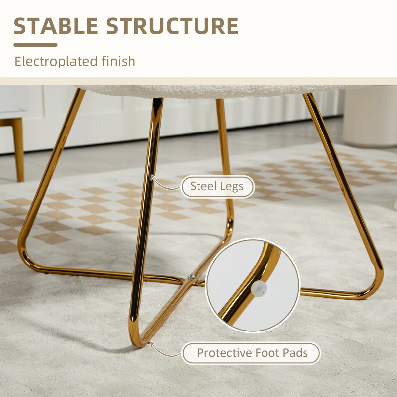 HOMCOM Set of Two Boucle Dining Chairs - Cream