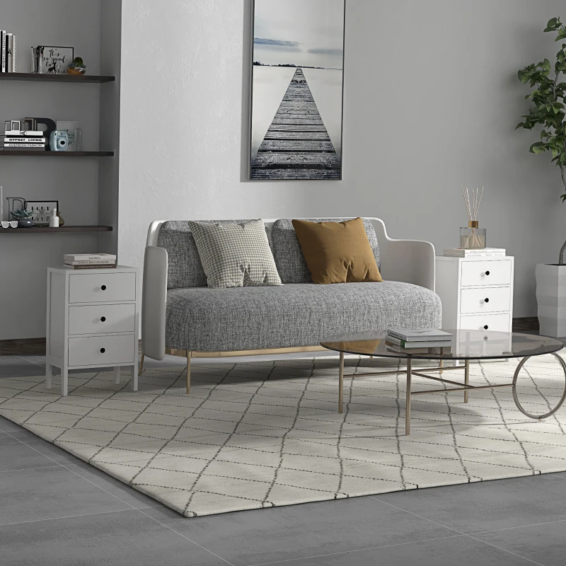 HOMCOM Lot de 2 tables de chevet, tables d'appoint, 3 tiroirs pour chambre en bois 40L x 30l x 64H cm blanc