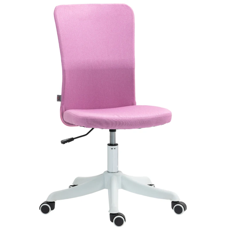HOMCOM Cadeira de Escritório sem Apoio para os Braços Estofada em Linho Sintético com Altura Ajustável 53x43x85-93 cm Rosa