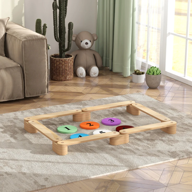 AIYAPLAY Poutre d'équilibre en bois pour enfants parcours de motricité modulable 6 pièces pour intérieur et extérieur naturel
