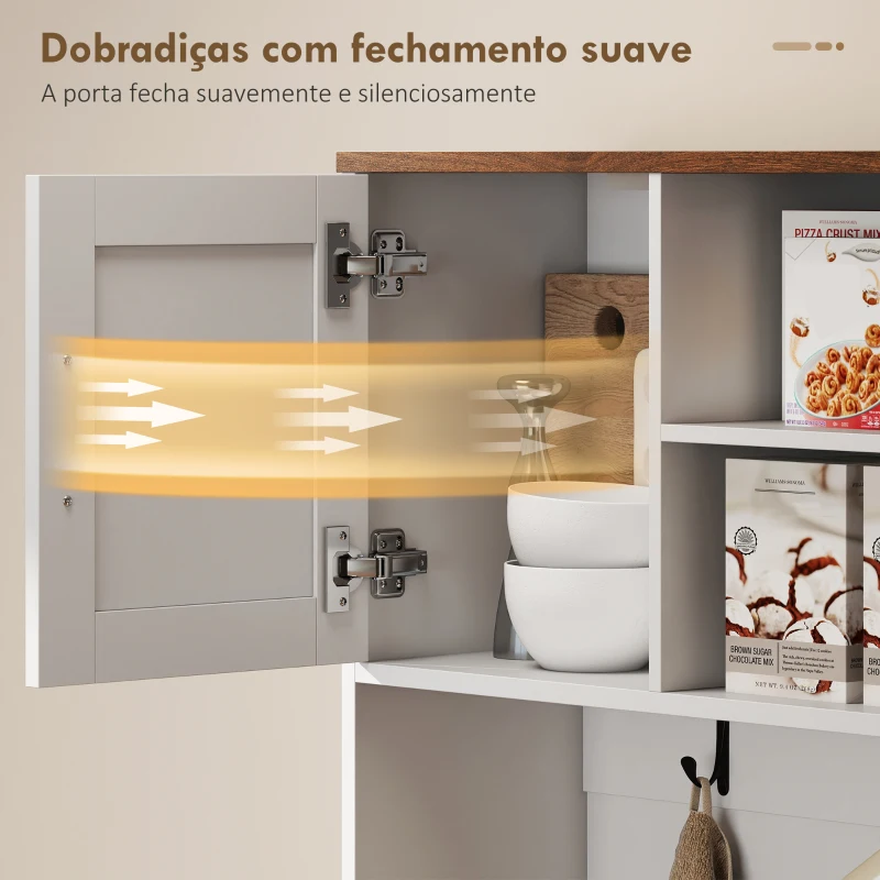 HOMCOM Amário de Cozinha Alto com Suporte para 8 Garrafas 4 Portas 3 Gavetas Prateleiras Abertas100x38x172 cm Branco