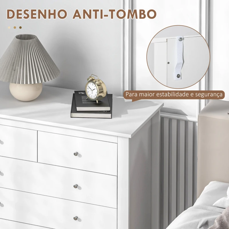 HOMCOM Cómoda com 5 Gavetas com Pés Elevados para Sala e Escritório Estilo Moderno 79x39,5x80,5 cm Branco