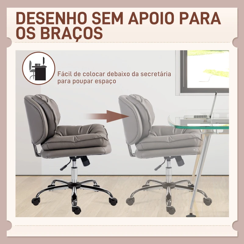 HOMCOM Cadeira de Escritório com Rodas Cadeira para Secretária com Função Baloiço Assento Amplo Sem Braços 60x65x83-93 cm Cinza Escuro