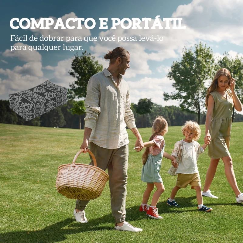 Outsunny Tapete de Exterior Reversível 182x274 cm Impermeável Anti-UV para Viagens em Caravana Preto e Cinzento