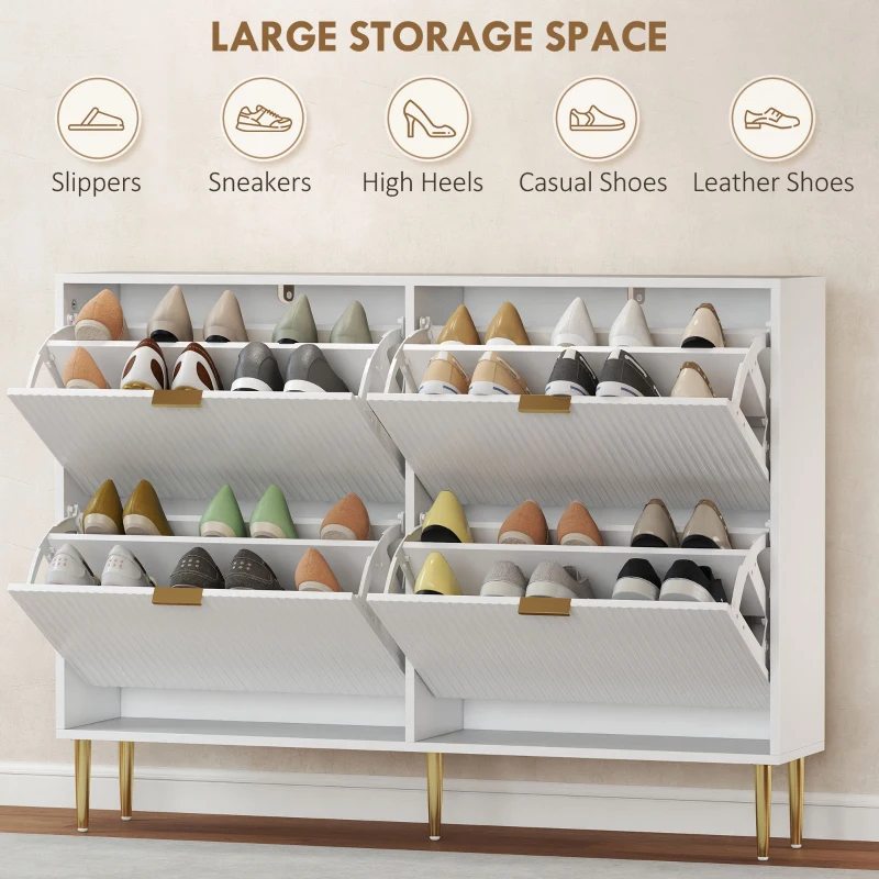 HOMCOM Elegant Four-Drawer Shoe Cabinet - White