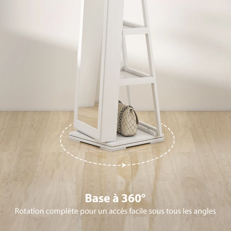 HOMCOM Armoire à Bijoux pivotante verrouillable boîte à bijoux avec Miroir - Armoire Bijoux Multi-Rangement - en Bois Blanc