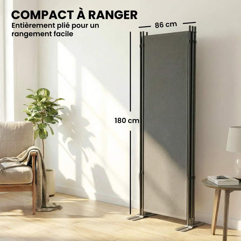 Outsunny Paravent de Jardin Brise-Vue Extérieur 3 Volets Occultant Pieds en Métal Stable 260x180cm Gris Foncé