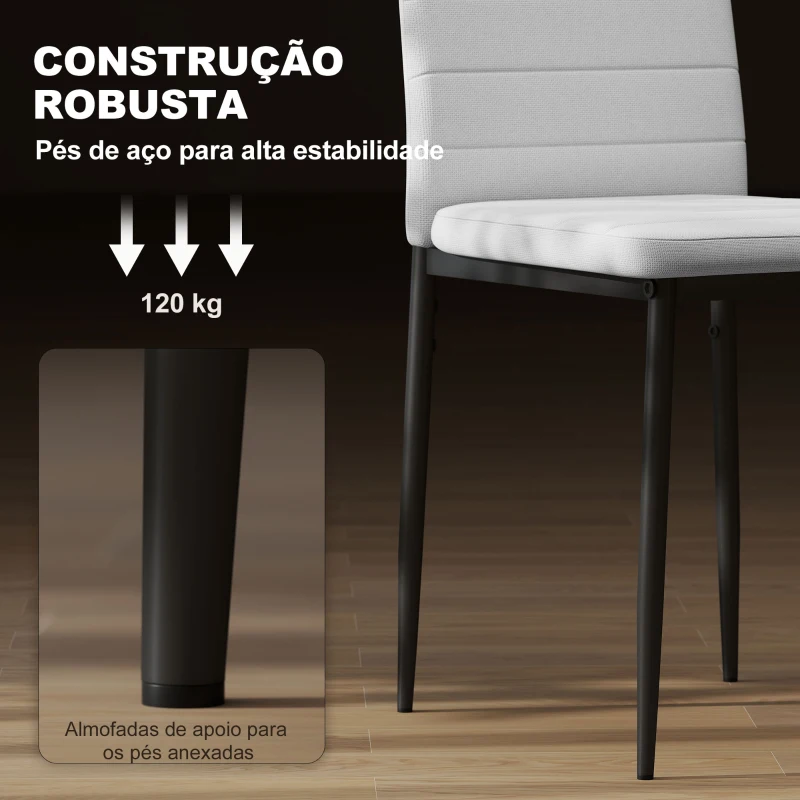 HOMCOM Conjunto de 6 Cadeiras de Sala de Jantar Estofadas em Linho com Pernas em Metal Cadeiras Modernas para Cozinha Quarto Suporta até 120 kg 41x50x97 cm Branco