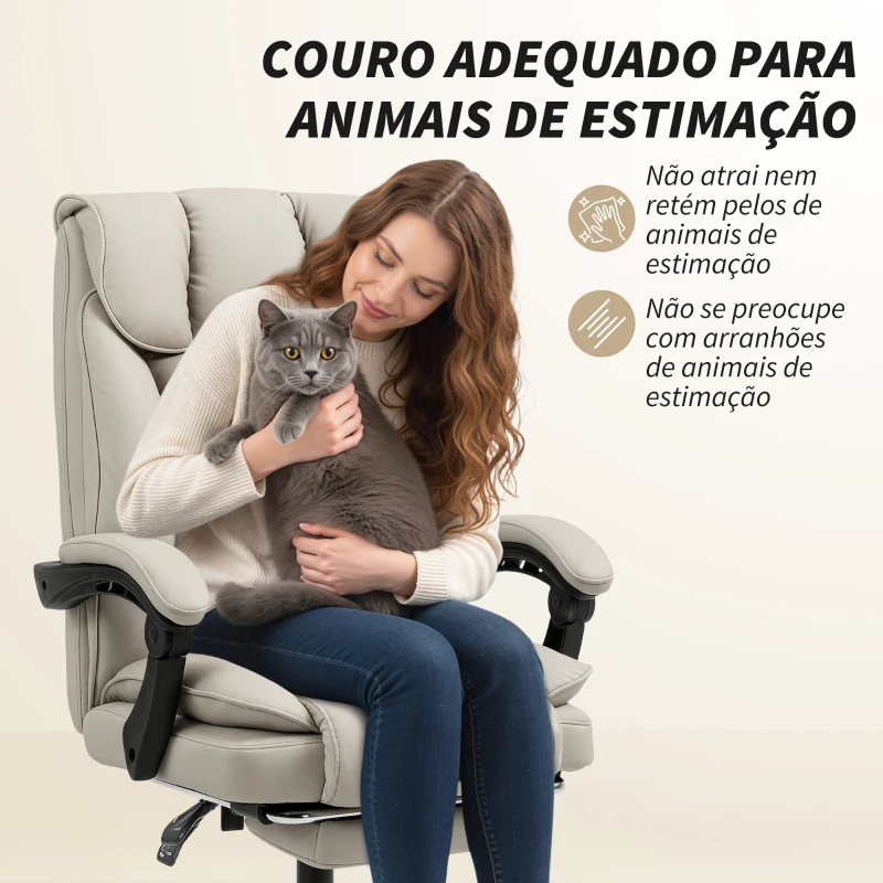 HOMCOM Cadeira de Escritório com Apoio para os Pés Encosto Reclinável e Revestida em Couro Sintético  66x72x113-121 cm Caqui
