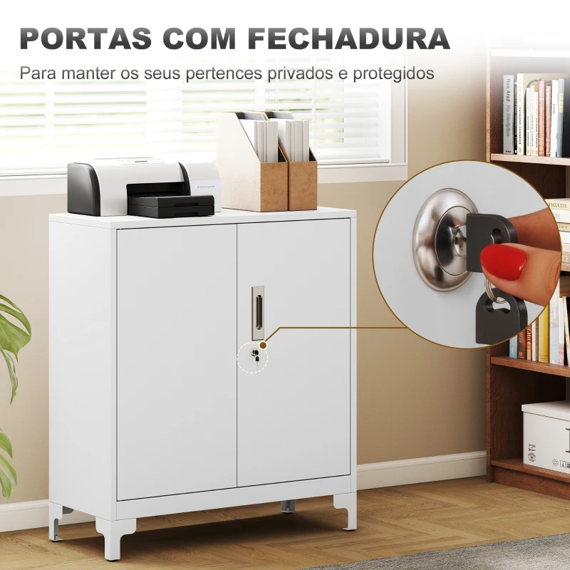 HOMCOM Armário de Arrumação Metálico Armário de Escritório com 2 Portas Arquivador para Escritório 80x35x91 cm Branco