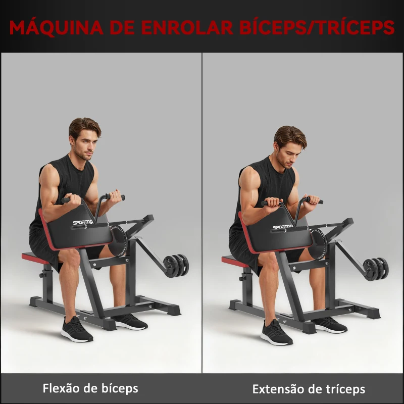 SPORTNOW Máquina de Bíceps e Tríceps 2 em 1 Banco de Curl de Pregador com Assento e Suporte de Cotovelo Ajustáveis 105x95x80 cm Preto