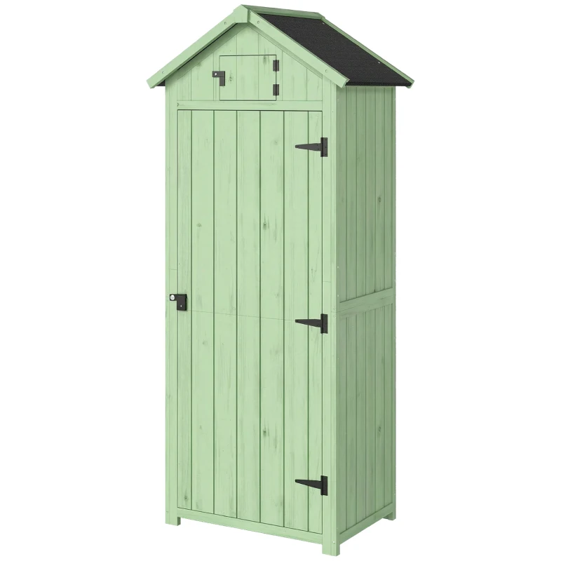Outsunny Armário de Jardim de Madeira - Cobertizo de Arrumação com Prateleiras 77x54,2x179 cm Verde