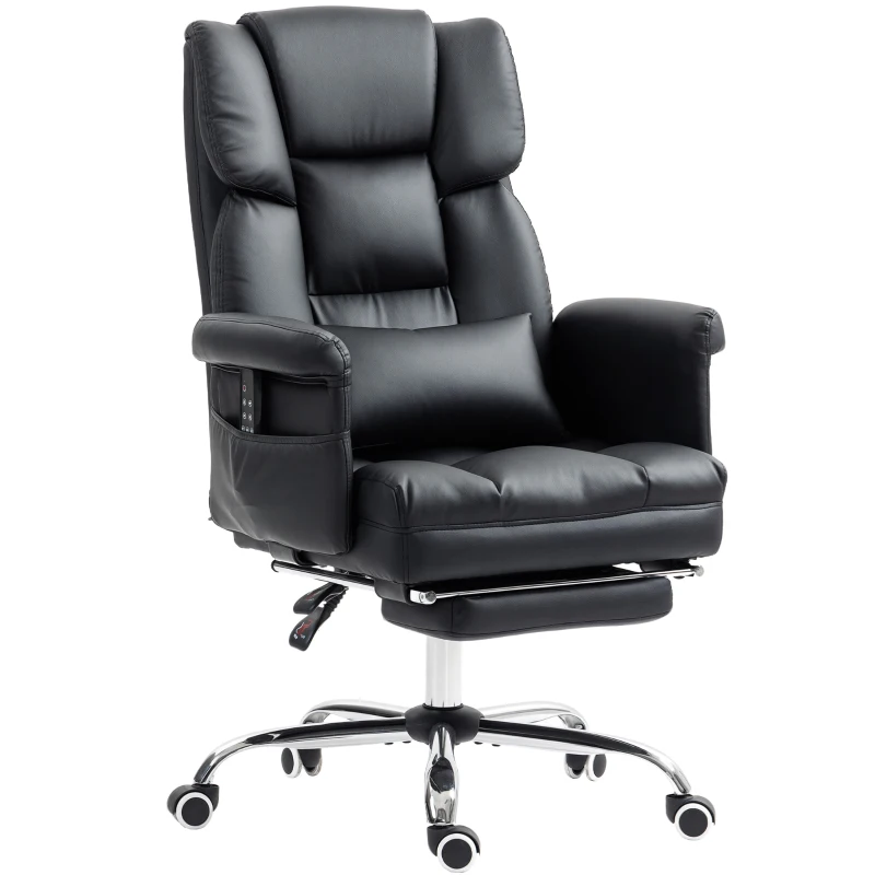 HOMCOM Cadeira de Escritório com Massagem em 6 Pontos Apoio para os Pés Retrátil Controlo Remoto e Suporte Lombar 69x65x115 cm Preto