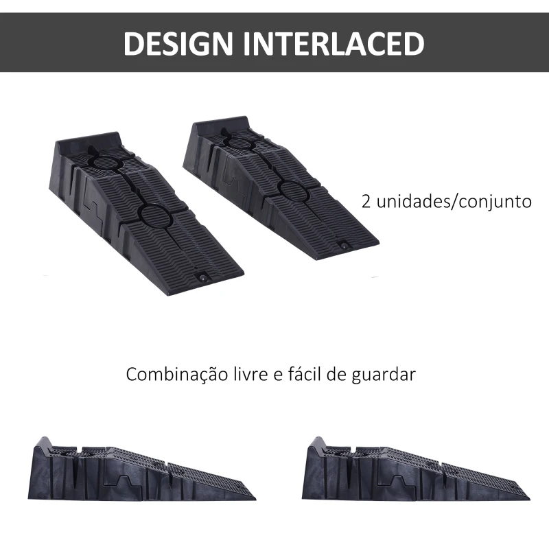 DURHAND Conjunto de 2 Rampas para Carro em Plástico Portáteis Carga até 2,5 Toneladas 91x30x21 cm, Preto