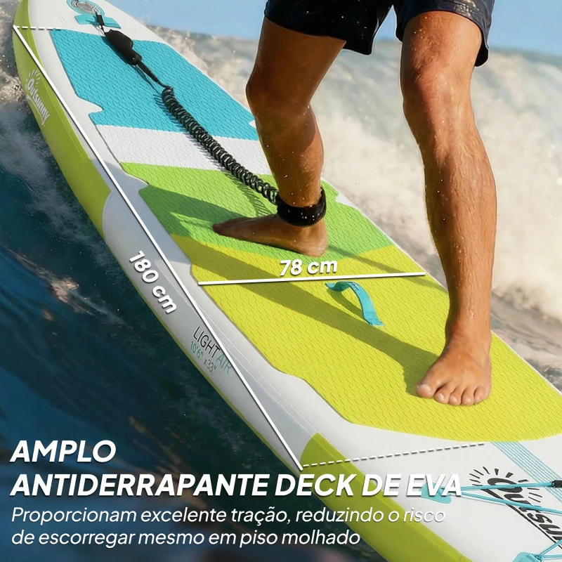 Outsunny Prancha de Paddle Surf Insuflável 320 cm com Superfície Antiderrapante Remo de Alumínio Ajustável Quilha Bomba e Mochila