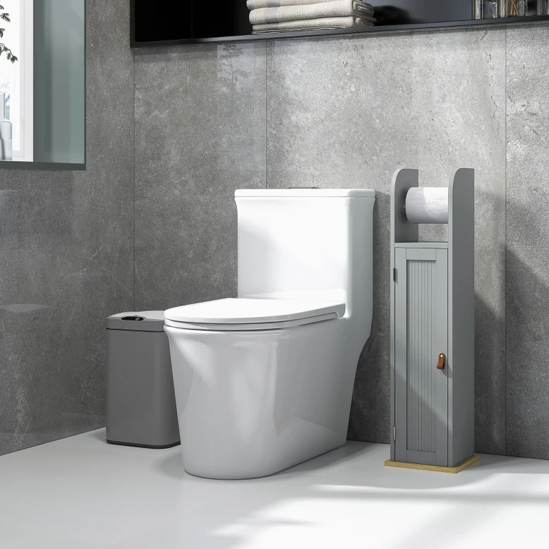 kleankin Meuble de salle de bain support papier toilette avec placard et étagères réglables 20 x 20 x 80 cm gris