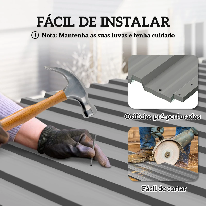 Outsunny Conjunto de 12 Painéis para Teto de Aço Galvanizado Chapas Perfiladas de Teto 7m² para Abrigo de Ferramentas 129x45 cm Cinzento Claro