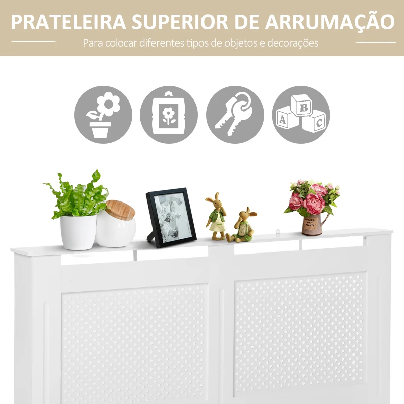 HOMCOM Cobertura para Radiador em MDF com Ripas e Prateleira Superior 151,5x19x82 cm Branco