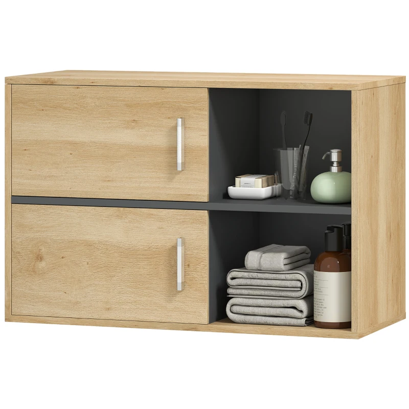 HOMCOM Móvel Auxiliar Casa de Banho Móvel para Casa de Banho de Parede com Compartimentos Abertos e 2 Portas 80x35x57,5 cm Madeira