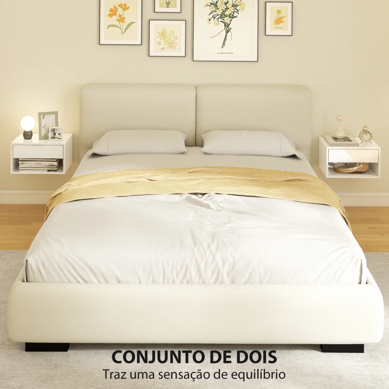 HOMCOM Conjunto de Mesas de Cabeceira Suspensas com Gaveta e Prateleira Aberta 37x32x21 cm Branco Brilhante